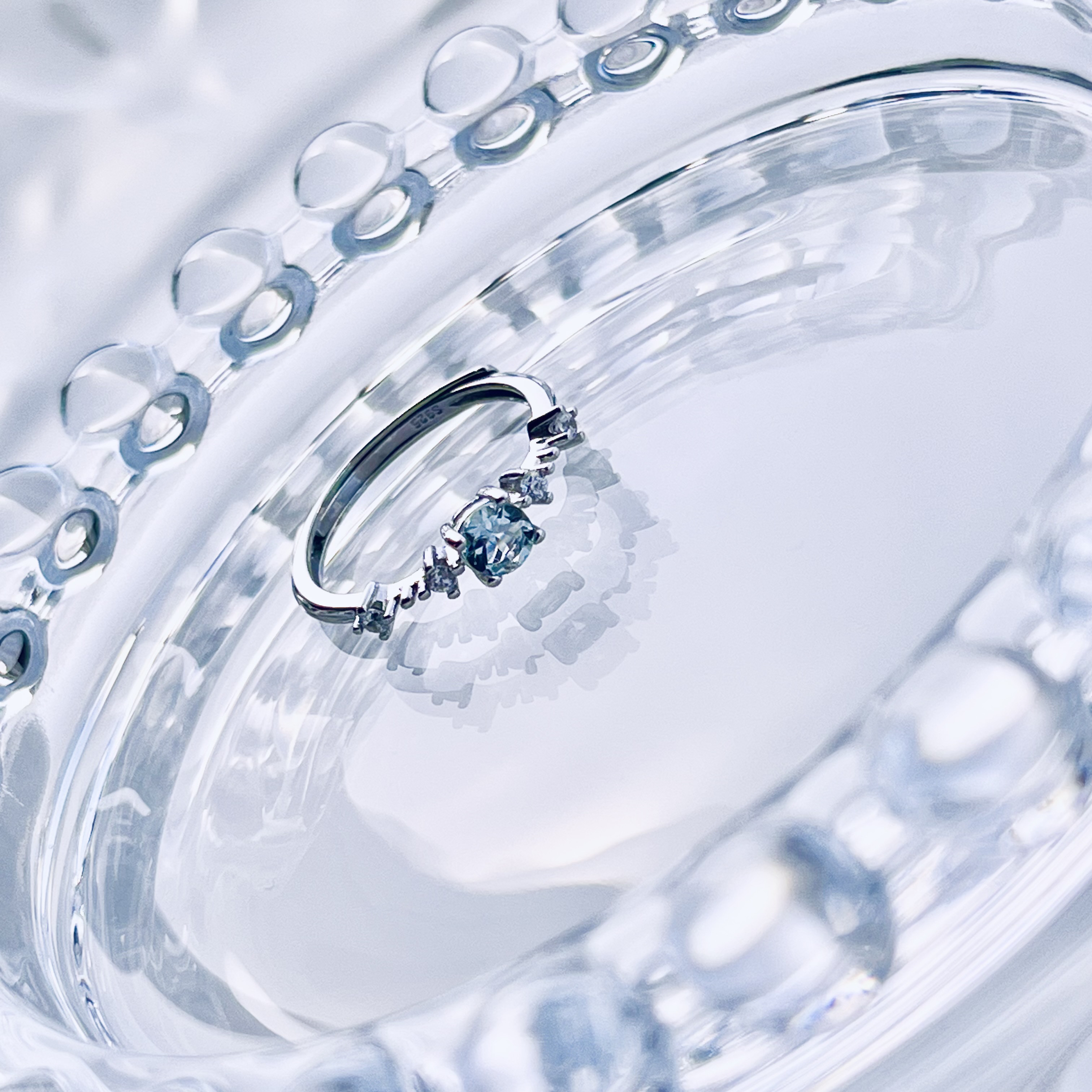 silver925アクアマリン☆*:.｡. czミルラインレースリング【天然石 Sサイズ】