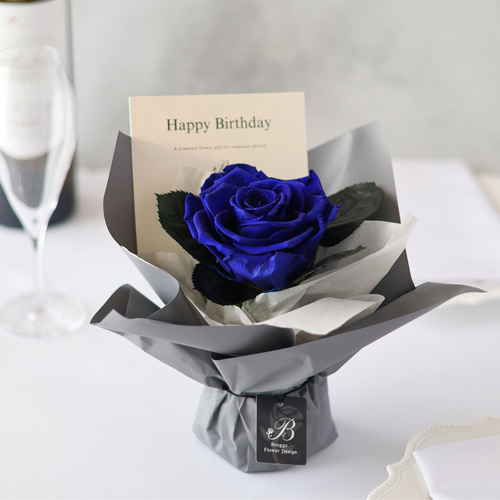 青バラ＆王冠付き プレゼント用花束／造花ブーケ／記念日・誕生日・プロポーズにも 青バラ＆王冠付き プレゼント用花束／造花ブーケ／記念日・誕生日