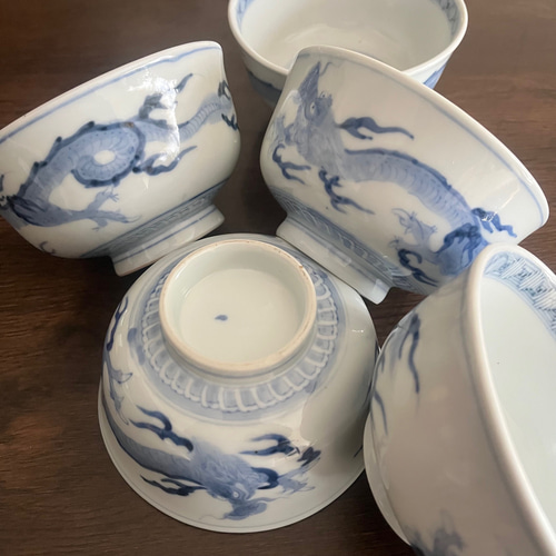 伊万里染付龍雷文碗5客組 お椀・ボウル・鉢 antique art nozomi 通販