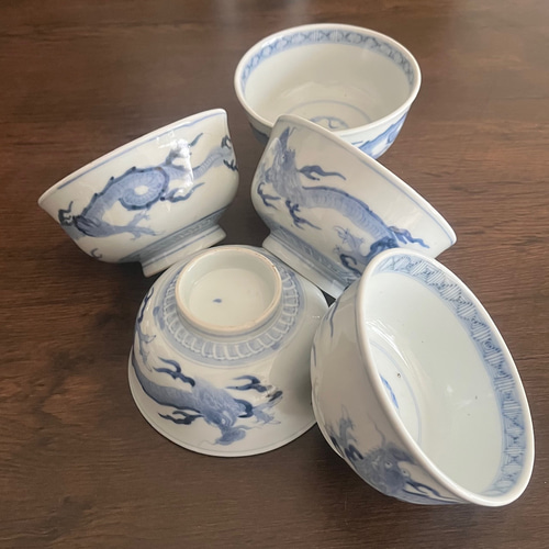 伊万里染付龍雷文碗5客組 お椀・ボウル・鉢 antique art nozomi 通販
