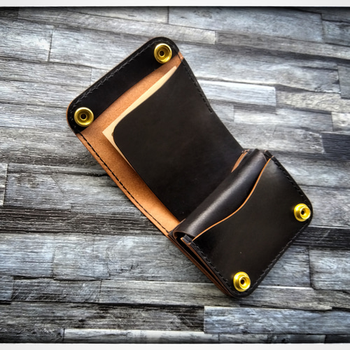 ◇お札を折らない◇トラッカーウォレット ミニ◇差し込み式 茶芯サドル