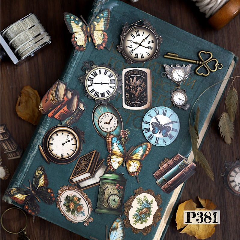 ☆決算SALE☆ 送料無料【P381コラージュ素材】海外紙モノ 時計 家