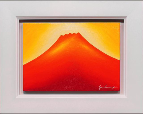 最高の発色△【赤富士】○がんどうあつし絵画油絵F4号ホワイト額縁付 