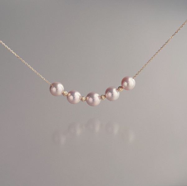湖水真珠 パール5連ネックレス K18YG 色：さくらピンク
