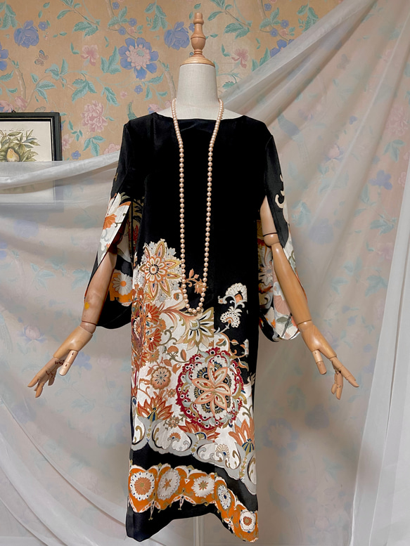 正絹 作家物 風景 多彩 留袖リメイクケープドレス 正絹 作家物 風景 多彩 留袖リメイクケープドレス 2086一点物の