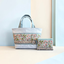 晴れやかブルー/インド刺繍×帆布☆トートバッグ＆ポーチセット トート