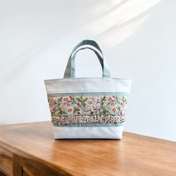 ふじ　インド刺繍センターと帆布　Lサイズトートバッグ ハンドメイド 晴れやかブルー/インド刺繍×帆布☆トートバッグ＆ポーチセット トート