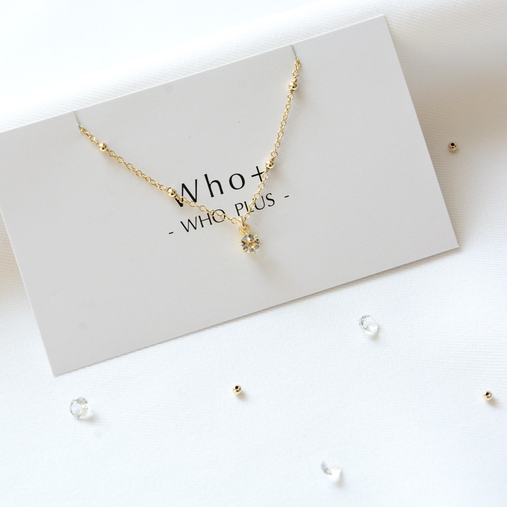 14kgf ホワイトトパーズ × ステーション ペンダント ネックレス