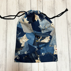 ハンドメイドflest tile blue皮使い巾着バッグ ハンドメイドflest tile blue皮使い巾着バッグ