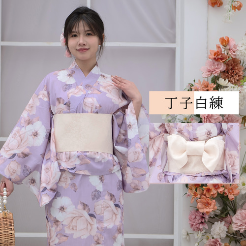 リバーシブル半幅帯 ベージュ 桜模様 袴下帯 浴衣帯 暗紋 高級感 桜柄