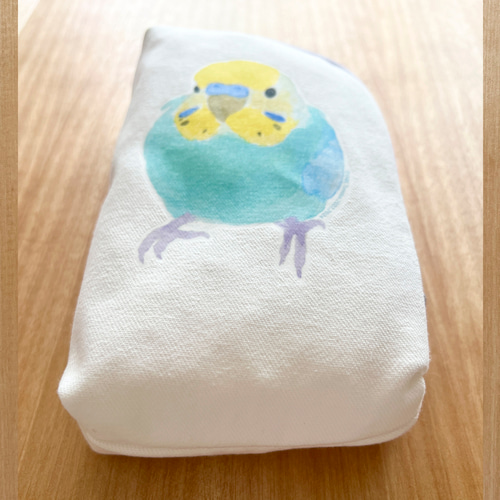 p-jet セキセイインコ (レインボー) 岡山デニム 大きく開くポーチ