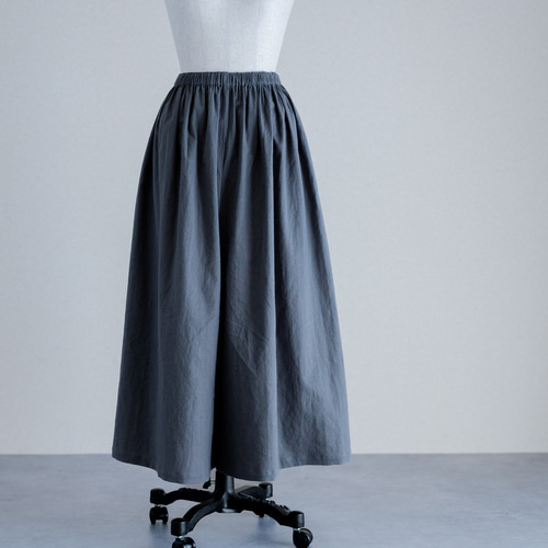 リネンコットン ギャザーパンツ チャコールグレー スカート見えする