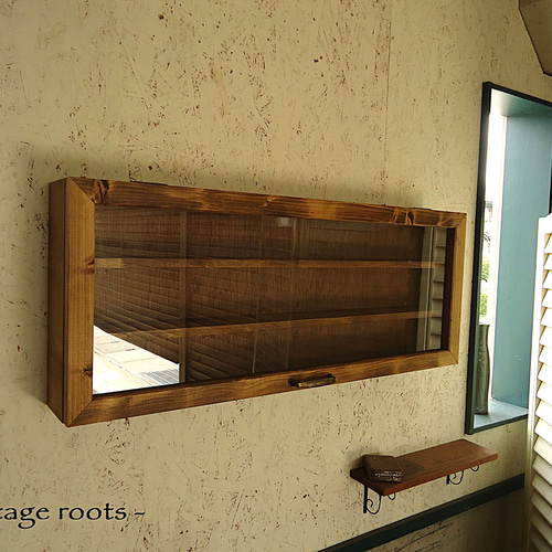 サイズオーダー可］-vintageroots-33壁掛けコレクションケース＜無垢材