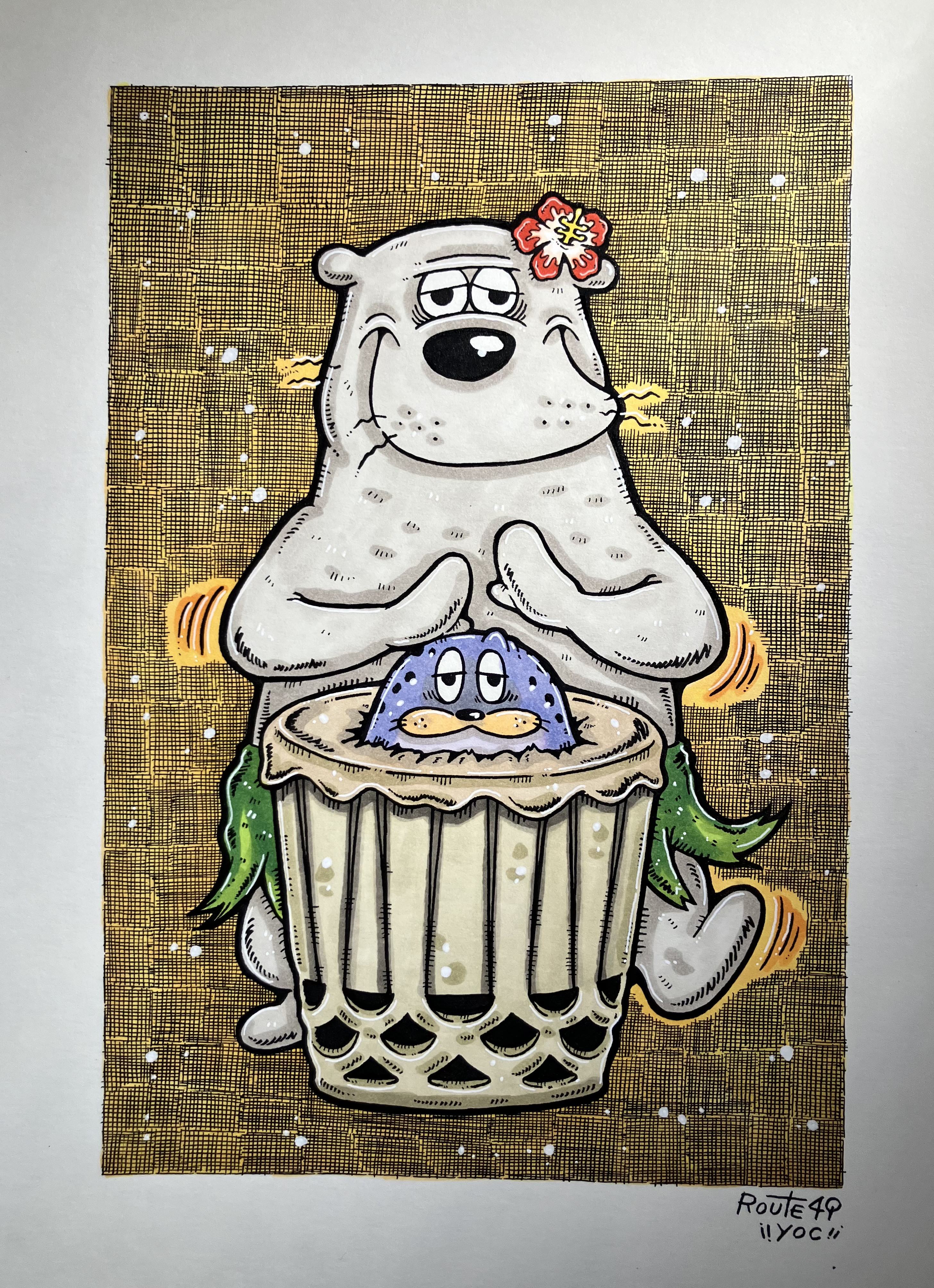 【南国極地】シロクマ アザラシ 絵 動物 絵 イラスト 原画