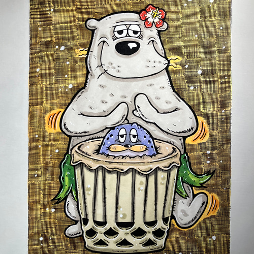 南国極地】シロクマ アザラシ 絵 動物 絵 イラスト 原画 イラスト yoc