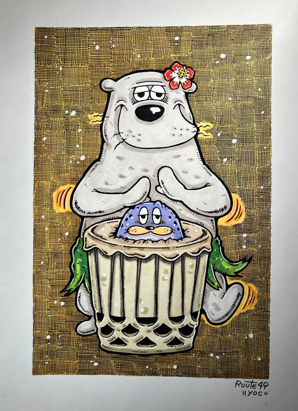 南国極地】シロクマ アザラシ 絵 動物 絵 イラスト 原画 イラスト yoc