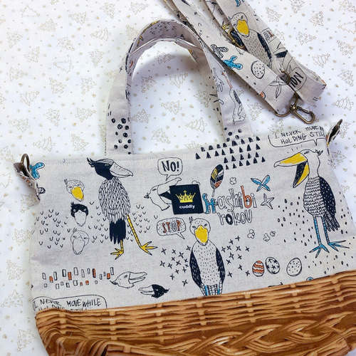 ご注文品】トートバッグ ハシビロコウ カワグチミヤコ 生成り 貴重生地