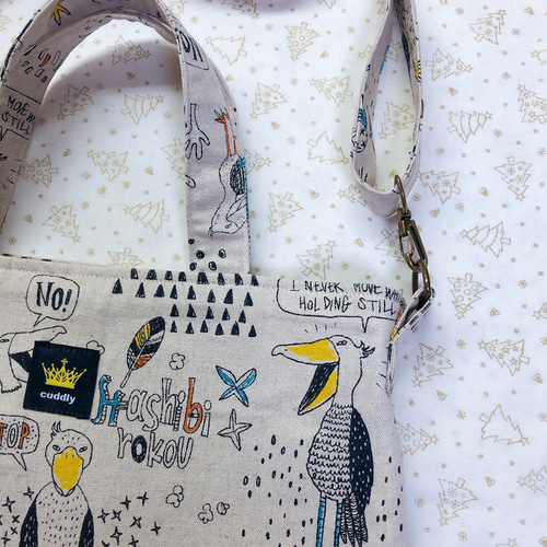 ご注文品】トートバッグ ハシビロコウ カワグチミヤコ 生成り 貴重生地