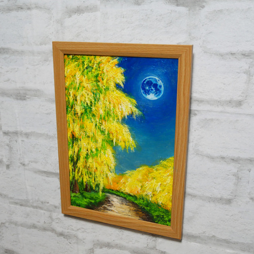 油絵 油彩 油彩画 絵 絵画 【ミモザと青い満月】 油絵 油彩 油彩画 絵 絵画 【ミモザと青い満月】 絵画 HR 通販