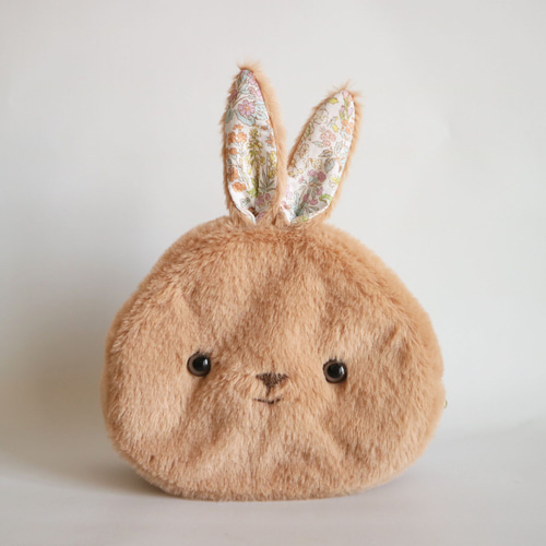 ふわふわうさぎポーチ ベージュ(マチ付き) ※受注制作 ポーチ puppe