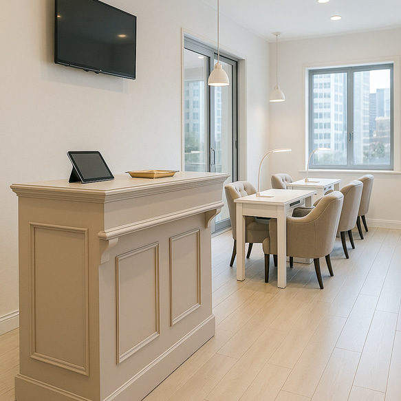 ネイルサロン向けレジカウンター（W1200ピンクベージュ）受付