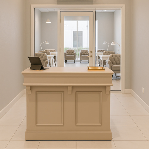 ネイルサロン向けレジカウンター（W1200ピンクベージュ）受付