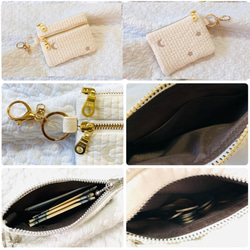 月と星　nubiアイボリー×スキンベージュ　ダブルファスナー　コインケース　ミニポーチ　ヌビ 財布　刺繍 　大人可愛い 8枚目の画像