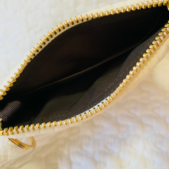 月と星　nubiアイボリー×スキンベージュ　ダブルファスナー　コインケース　ミニポーチ　ヌビ 財布　刺繍 　大人可愛い 7枚目の画像