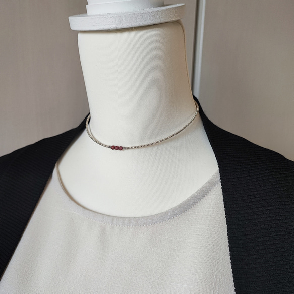 とても小さなシャンパンガーネットの３粒チョーカー（マグネット金具へ変更可能です） 13枚目の画像