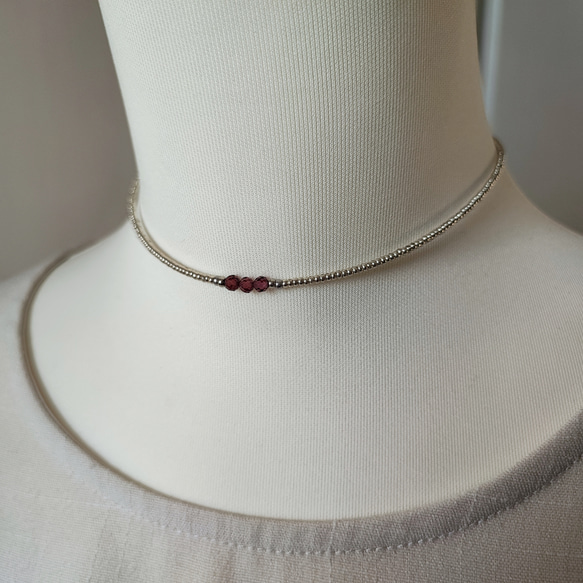 とても小さなシャンパンガーネットの３粒チョーカー（マグネット金具へ変更可能です） 15枚目の画像