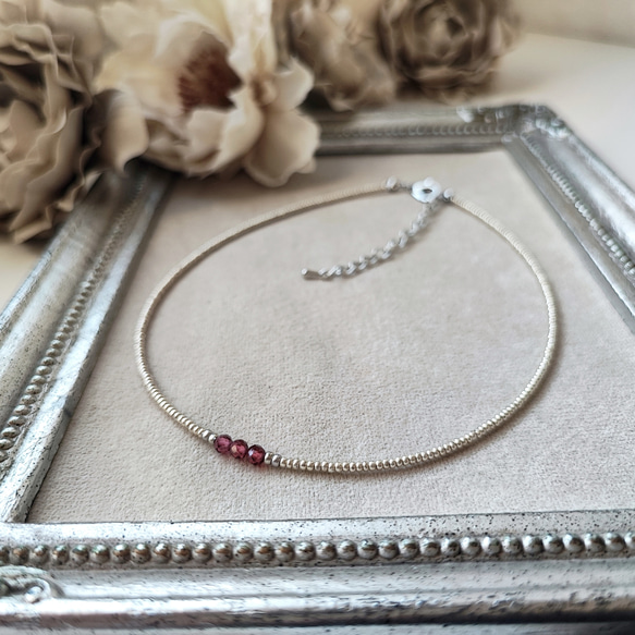 とても小さなシャンパンガーネットの３粒チョーカー（マグネット金具へ変更可能です） 7枚目の画像