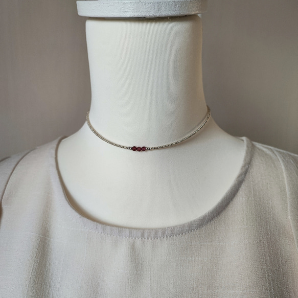 とても小さなシャンパンガーネットの３粒チョーカー（マグネット金具へ変更可能です） 19枚目の画像