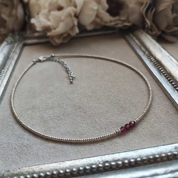 とても小さなシャンパンガーネットの３粒チョーカー（マグネット金具へ変更可能です） 18枚目の画像