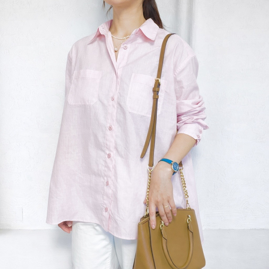 【春の超早割2026】トップ染め バックギャザーシャツ｜ペールピンク｜コットン100％｜春の新作