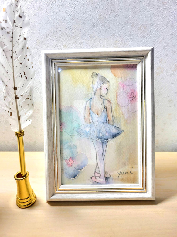 バレリーナの油彩画 額別 額入りバレエ バレリーナ 油絵 オリジナル ブルー ダンサー