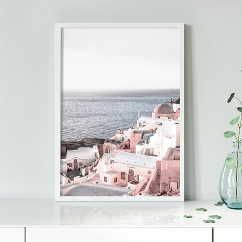 アートポスター サントリーニ島 エーゲ海 白い建物 海外風景 リゾート
