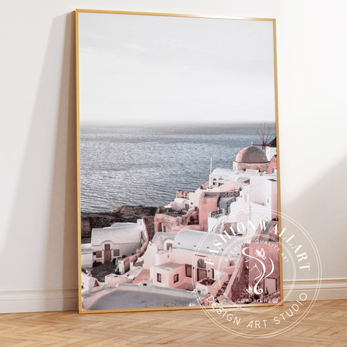 アートポスター サントリーニ島 エーゲ海 白い建物 海外風景 リゾート