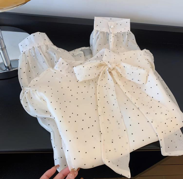 【受注製作】水玉リボントップス・ブラウス　HD 175