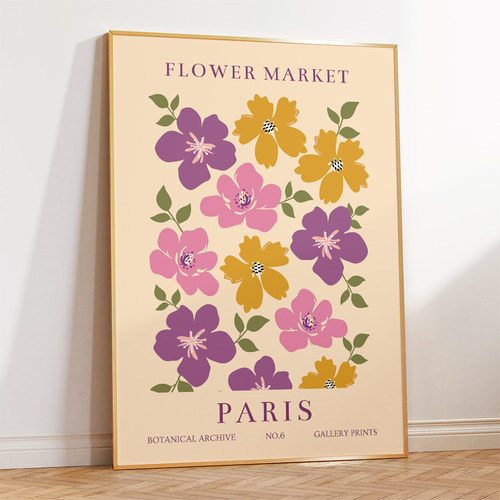 アートポスター フラワーマーケット パリ 花柄 カラフル ポップ 北欧風