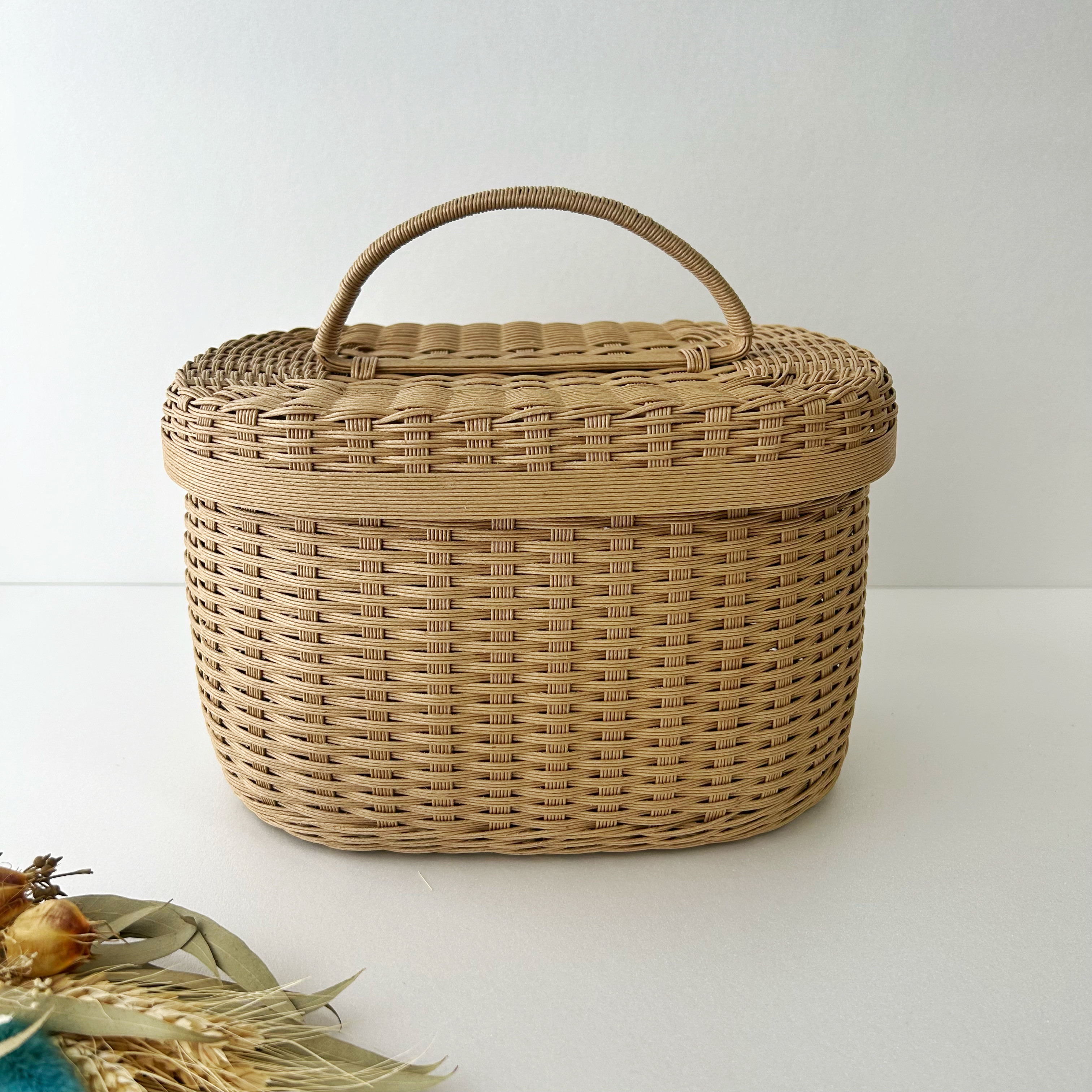 蓋付きかご（クラフト）蓋付きバスケット　蓋付き収納かご　シンプルかご　蓋付きボックス　おしゃれ　小物入れ