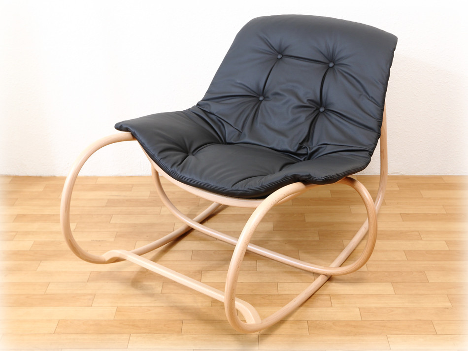 トンTON ベントウッドロッキングチェア No599 ウエイブWAVE / ナチュラル・クリア / 黒革