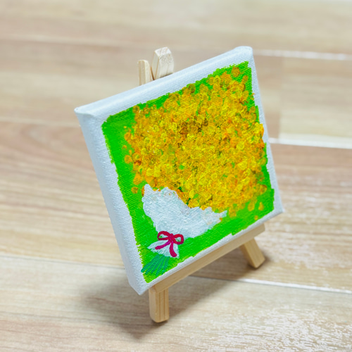 10cm】ミモザ 花束 キャンバスアート カラフル アクリル絵の具 ※運気