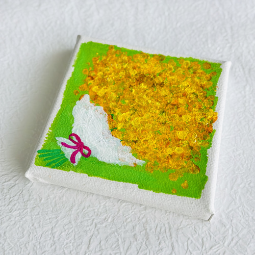 10cm】ミモザ 花束 キャンバスアート カラフル アクリル絵の具 ※運気