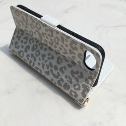 全機種対応  グレージュレオパード柄 アイフォン ヒョウ柄 手帳型スマホケース  iPhone16e 15他ｹｰｽ 7枚目の画像