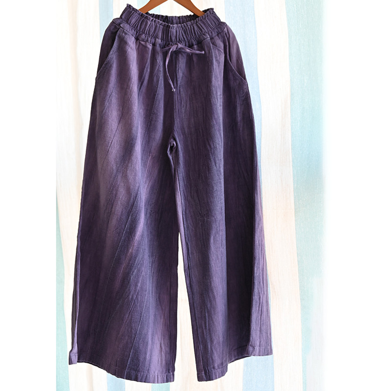 絞り染め綿麻ワイドパンツ　ゴムウエスト綿麻ワイドパンツ　 3色　フリーサイズ　L609