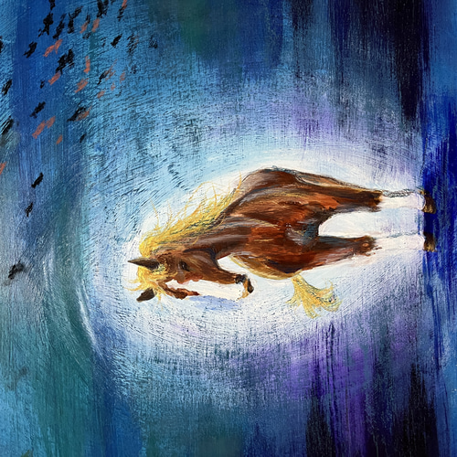 絵画 【海底の馬】 アート 絵 インテリア パネル アクリル クレヨン