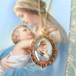 アンティーク ベルギーイタリア セピアマーブルガラス 聖母子のネックレスロザリオ 72648fdd6e92824420b64dfb6449ca