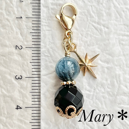 1810 ブラックアクアマリン×オニキス 天然石 お守り チャーム スター