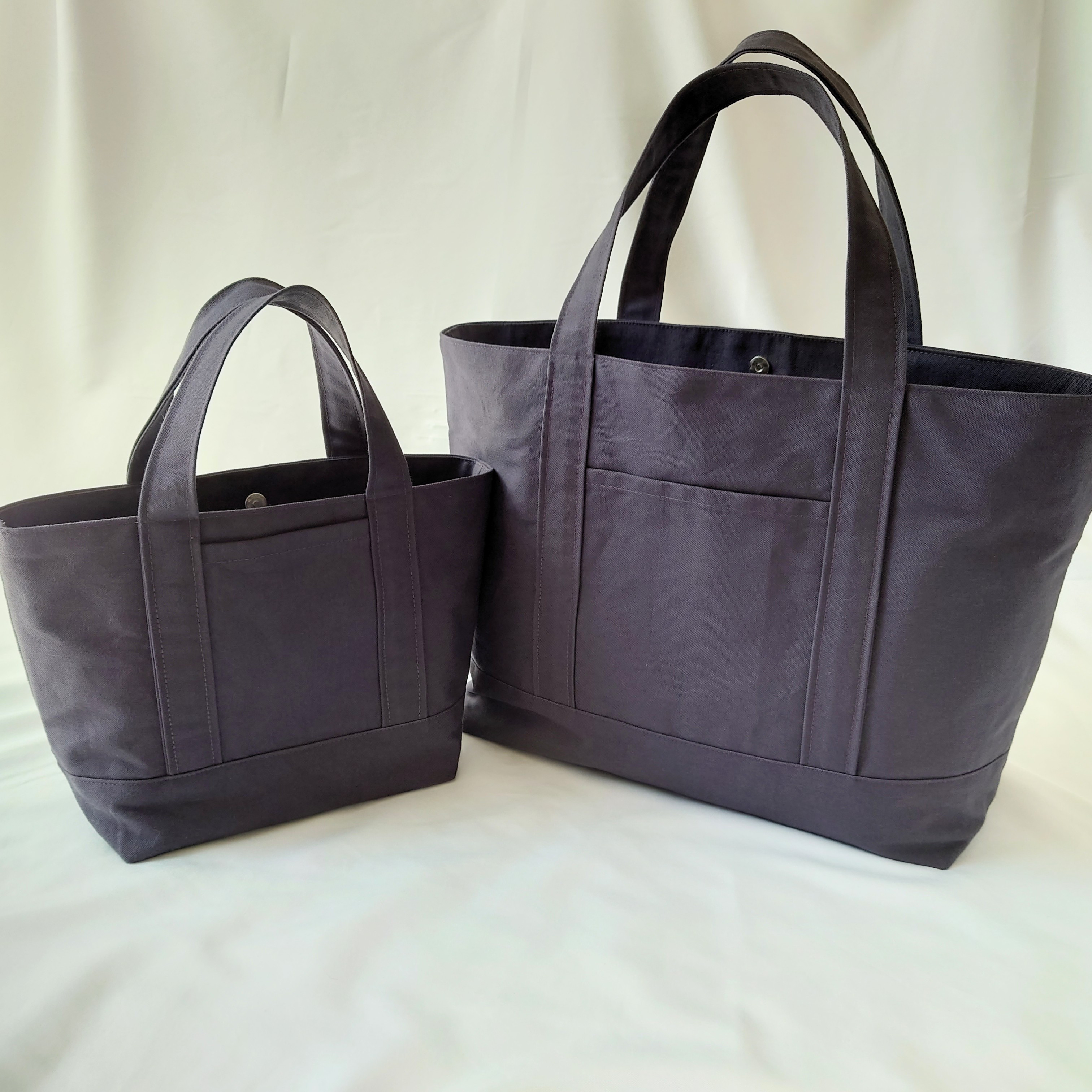 整理整頓仕切り水筒ホルダー内ポケットビジネスバッグ国産綿100%帆布トートバッグダークパープル大小セット紫母の日