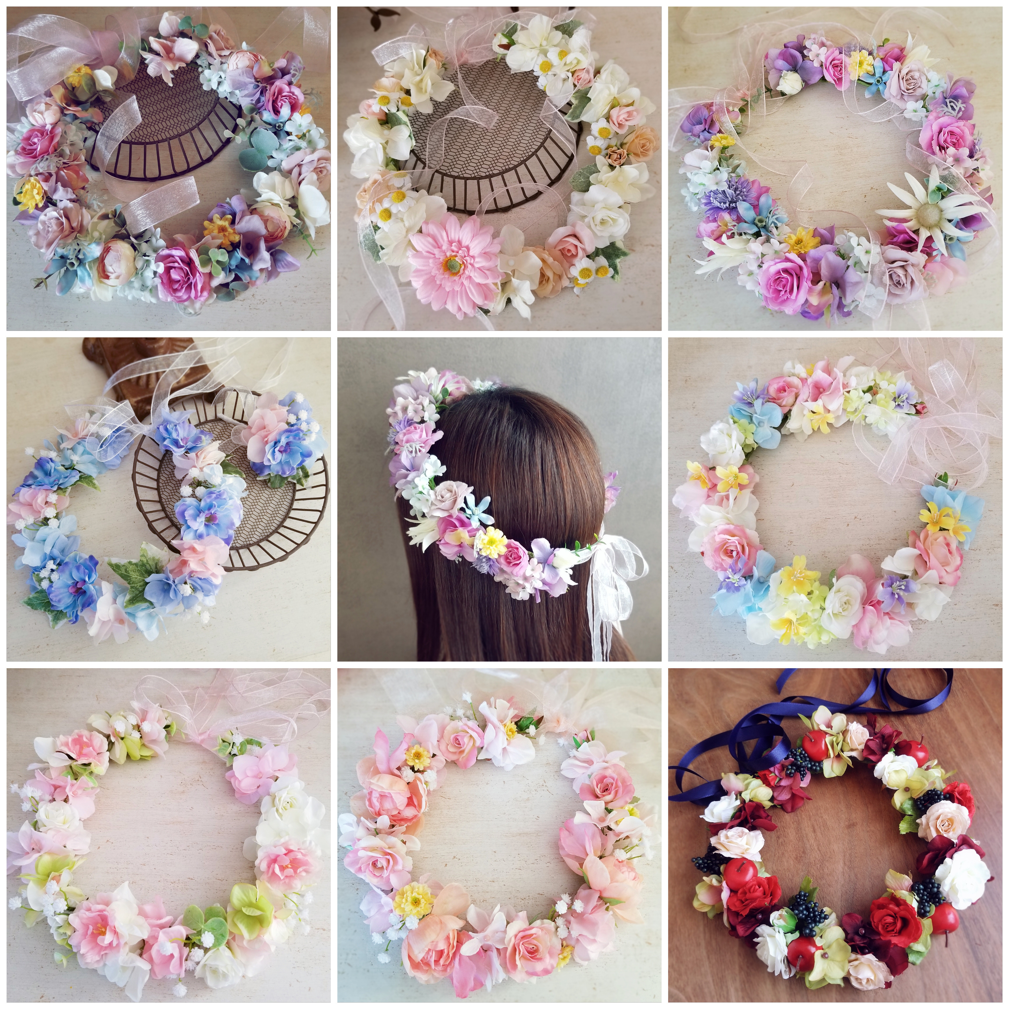 ドレスに合わせてオーダー花冠│ウェディング・結婚式・ブライダル│リースになる花かんむり　造花　花輪　ウェディング2025